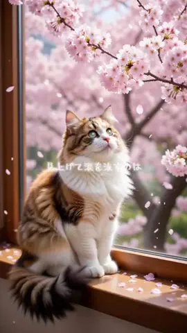 Kids DreamlandのTikTok PR投稿：桜の下でくつろぐ猫。春の思い出をそっと紡いで。🌸🐱…